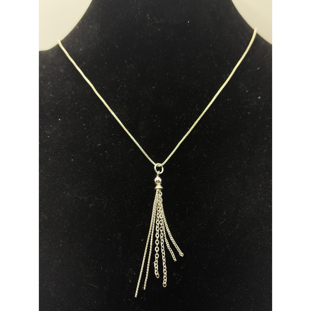 Unbranded Tassel Necklace Women 18in Silver Sterling Silver Box Chain Dangle